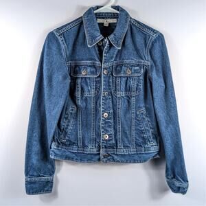 Tommy Hilfiger Womens Small Denim Trucker Jacket Medium Wash 100% Cotton Turkey